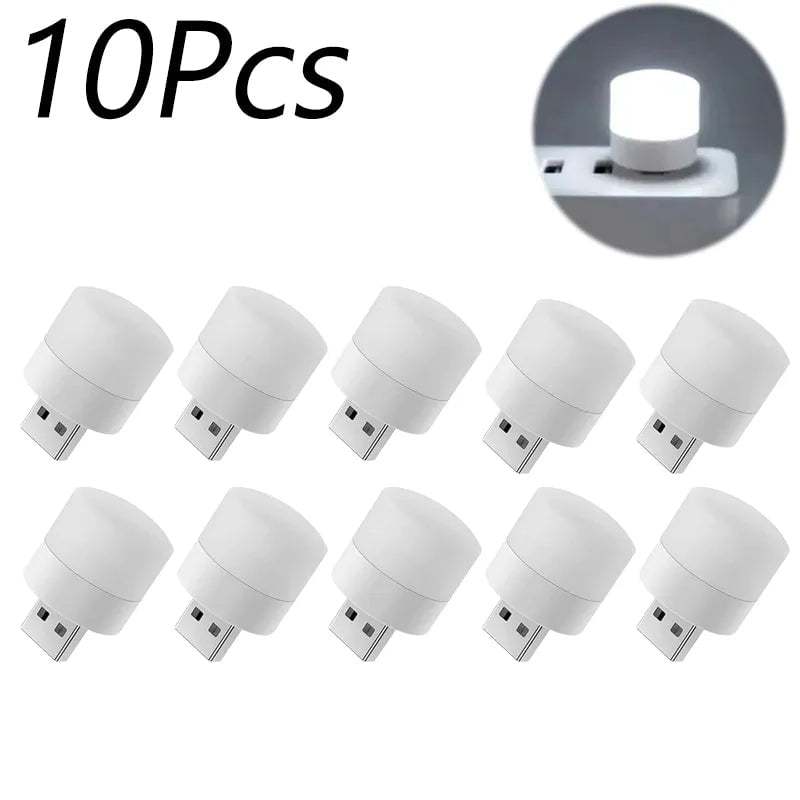 Storazone 10pcs White 1-10Pcs Mini USB Night Light Warm White Eye Protection Book Reading Light USB Plug Computer Mobile Power Charging LED Night Lamp