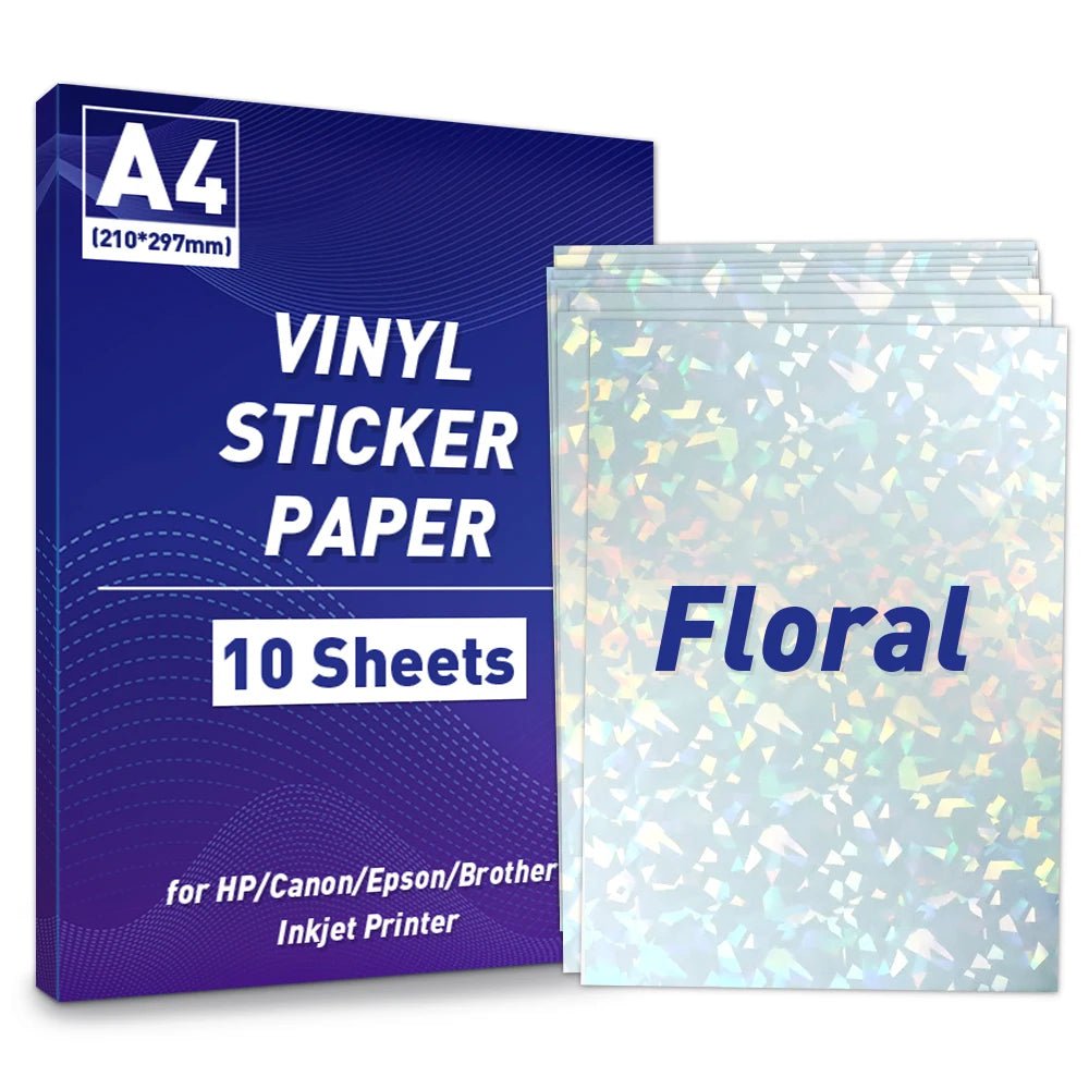 Storazone 10S-Floral A4 Paper Sheets Adhesive Printable Label Sticker Paper Glossy for Inkjet Printer White Vinyl Label Copy Paper Gift Sticker