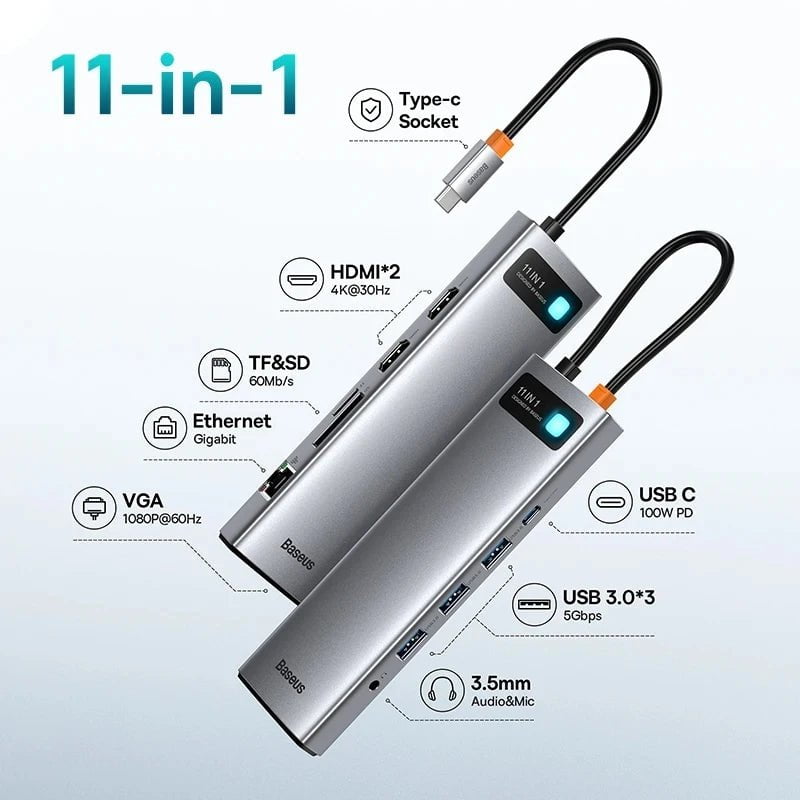 Storazone 11 in 1 Dual 30Hz / Russian Federation Baseus 10Gbps USB C Hub Type C to HDMI-compatible USB Adapter Ethernet Port Docking Station for MacBook  Air M1 M2 USB Splitter