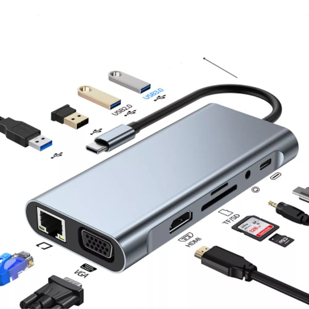 Storazone 11 in1 PD RJ45 USB C HUB Type C Splitter To HDMI 4K Thunderbolt 3 Docking Station Laptop Adapter With PD SD TF RJ45 For Macbook Air M1 iPad Pro