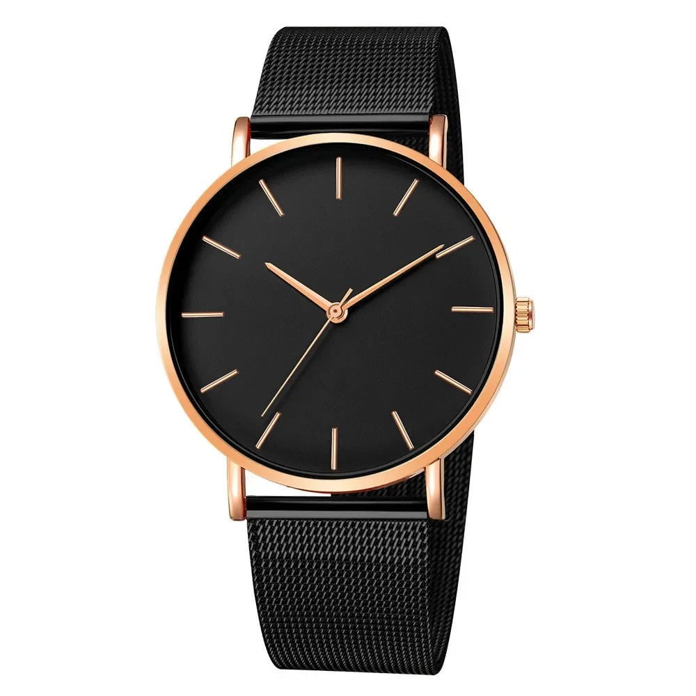 Storazone 11-RoseGold-Black Leisure Simple Women Watch 2024 Vintage Mesh Belt Ultra-thin Fashion Relojes Para Mujer Luxury Man Wrist Watches