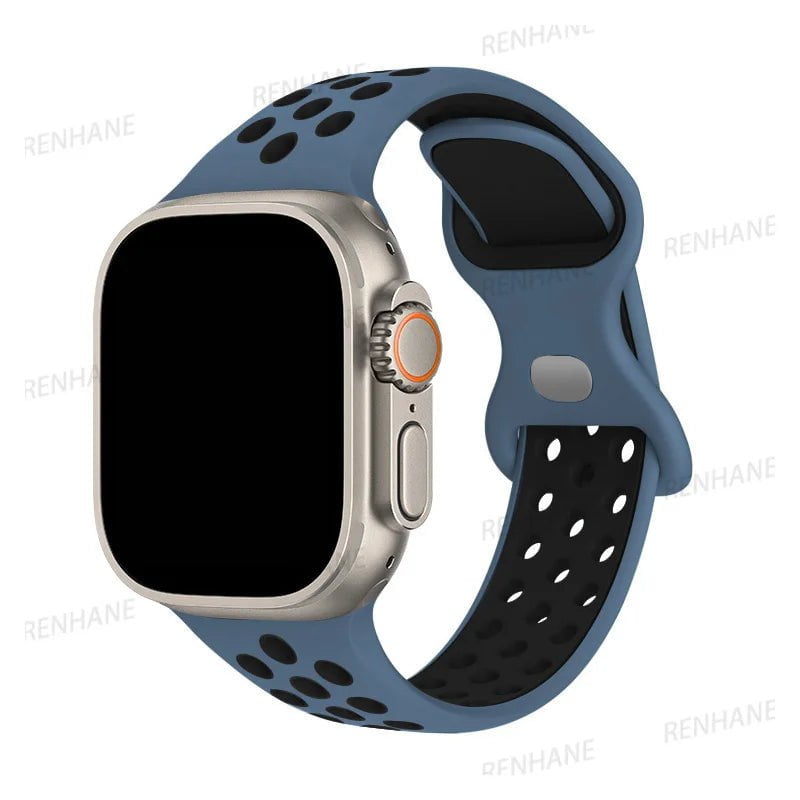 Storazone 11GreenFeather Black / 38mm 40mm 41mm Silicone Strap For Apple Watch band 8 7 45mm 41mm 49 44mm 42mm 40mm 38mm Breathable Wristband For iWatch series 6 5 4 3 SE Ultra