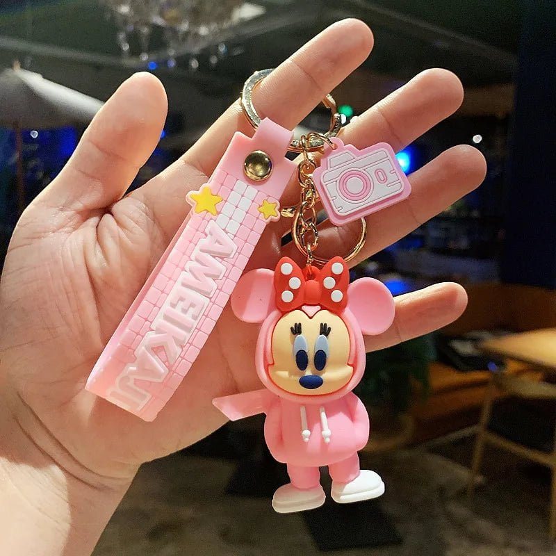 Storazone 12 Anime Disney Keychain Cartoon Minnie Mouse Mickey Stitch Cute Doll PVC Keyring Ornament Key Chain Car Pendant Kids Toys Gifts