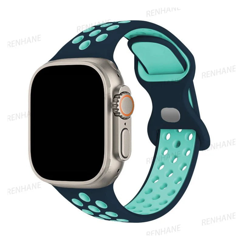 Storazone 12 Royal Blue Green / 38mm 40mm 41mm Silicone Strap For Apple Watch band 8 7 45mm 41mm 49 44mm 42mm 40mm 38mm Breathable Wristband For iWatch series 6 5 4 3 SE Ultra