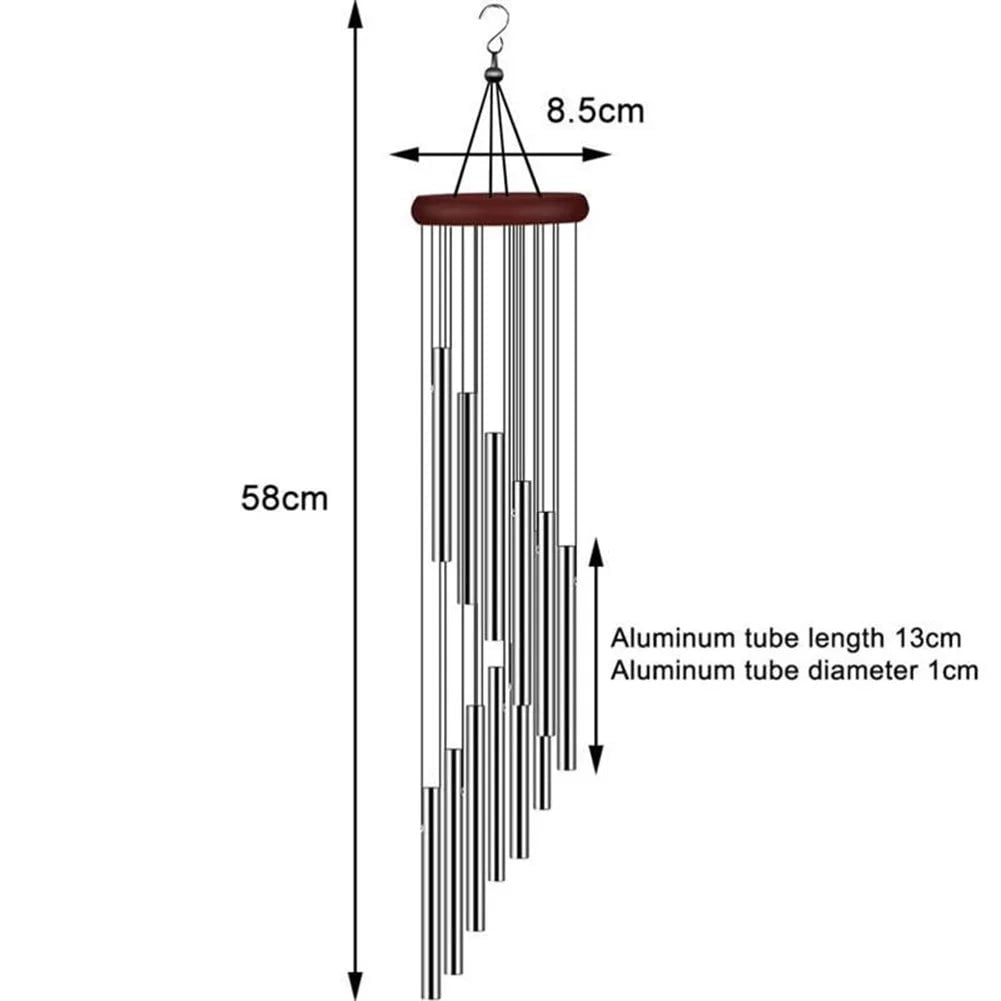 Storazone 12 Tubes Wind Chimes Aluminum Tube + Pine  Metal Pipe Wind Chimes Bells Decor Outdoor Yard Decoration Large Wind Chimes Bells