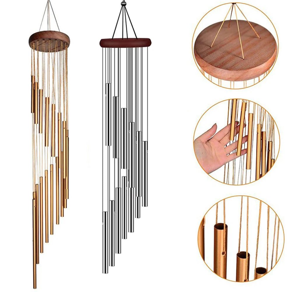 Storazone 12 Tubes Wind Chimes Aluminum Tube + Pine  Metal Pipe Wind Chimes Bells Decor Outdoor Yard Decoration Large Wind Chimes Bells