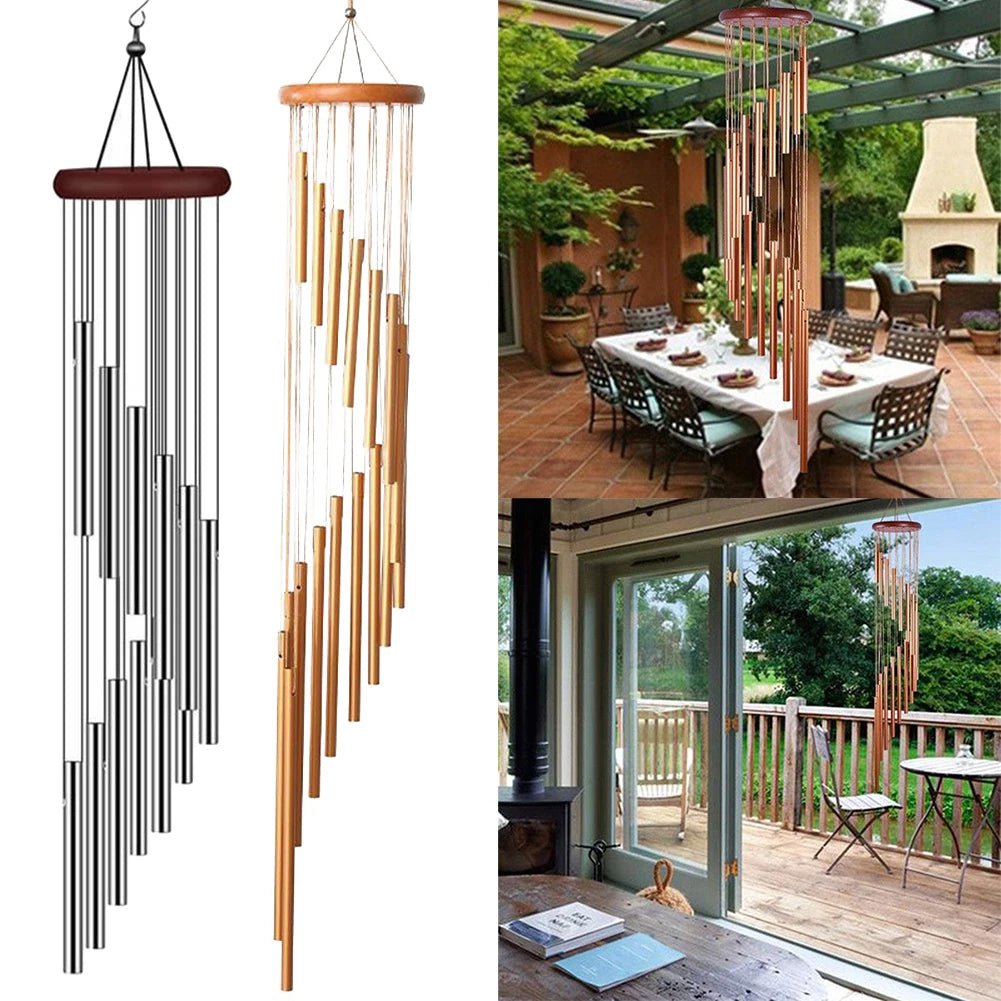 Storazone 12 Tubes Wind Chimes Aluminum Tube + Pine  Metal Pipe Wind Chimes Bells Decor Outdoor Yard Decoration Large Wind Chimes Bells