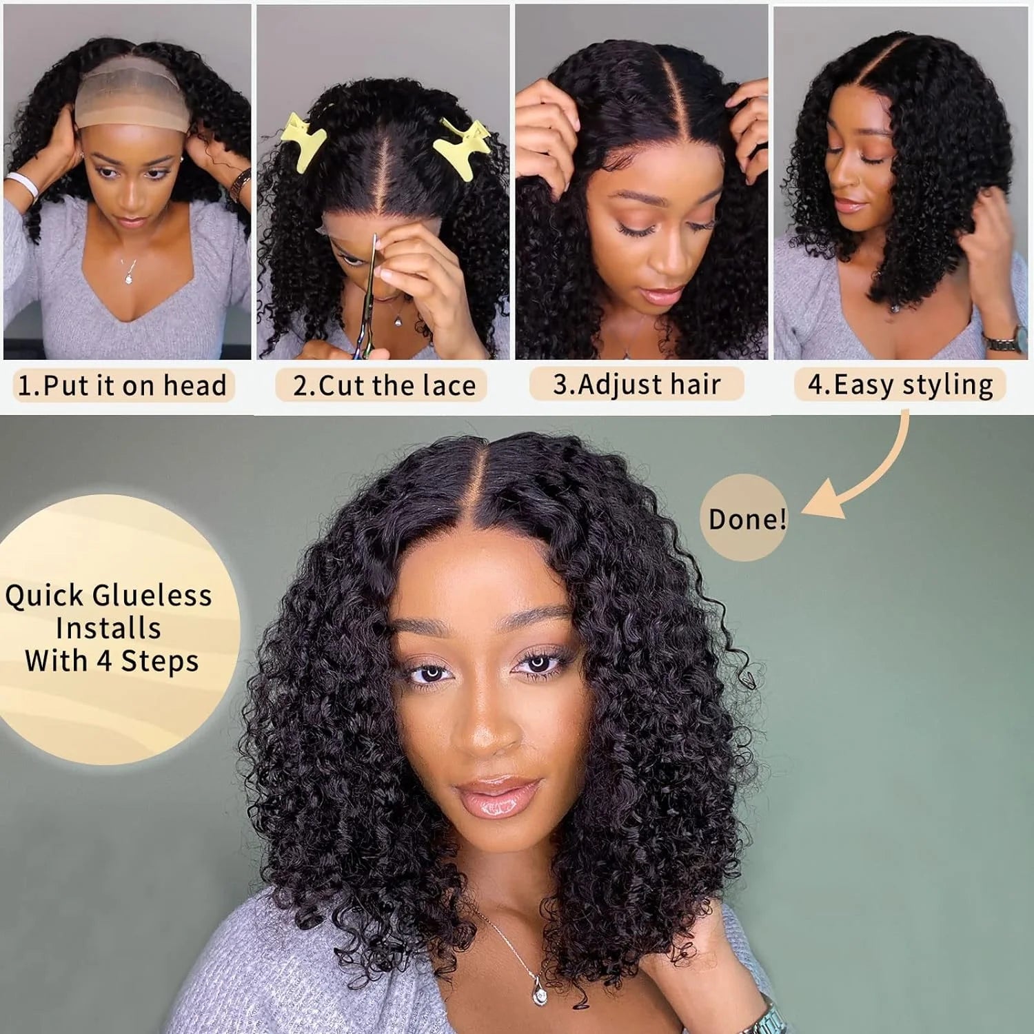 Storazone 12A Brazilian Kinky Curly Bob Wig Human Hair Lace Frontal Wigs 180 Density Wear and Go Glueless Wigs Water Wave Closure Wig