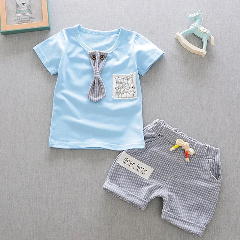 Storazone 12M / WT lingdai S Blue New Summer Newborn Baby Boys Clothes Children Gentleman Tie T-shirt Shorts 2Pcs/Set Toddler Cotton Girls Clothing Kids Tracksuit