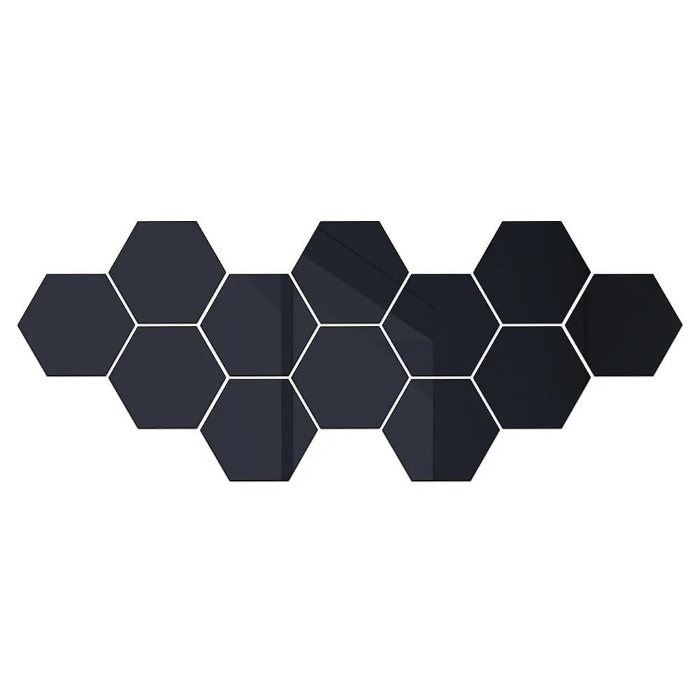 Storazone 12PCS Black / XS 46x40x23mm 6/12Pcs Hexagon Acrylic Mirror Wall Sticker Home Decor DIY Removable Hexagonal Decorative Mirror Decal Art Ornaments For Home