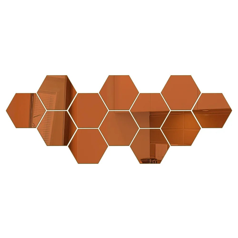 Storazone 12PCS Brown / XS 46x40x23mm 6/12Pcs Hexagon Acrylic Mirror Wall Sticker Home Decor DIY Removable Hexagonal Decorative Mirror Decal Art Ornaments For Home