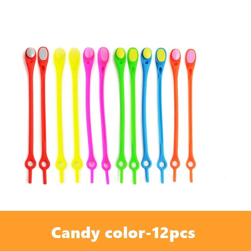 Storazone 12pcs-candy color Unisex Tie-Free Silicone Shoelaces Round Elastic Shoe Laces Special No Tie Shoelace for Men Women Lacing Rubber Zapatillas