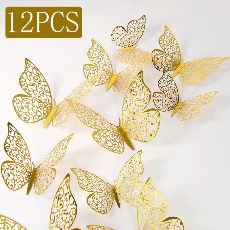 Storazone 12Pcs Fashion 3D Hollow Butterfly Creative Wall Sticker For DIY Wall Stickers Modern Wall Art Home Decorations DIY Gift