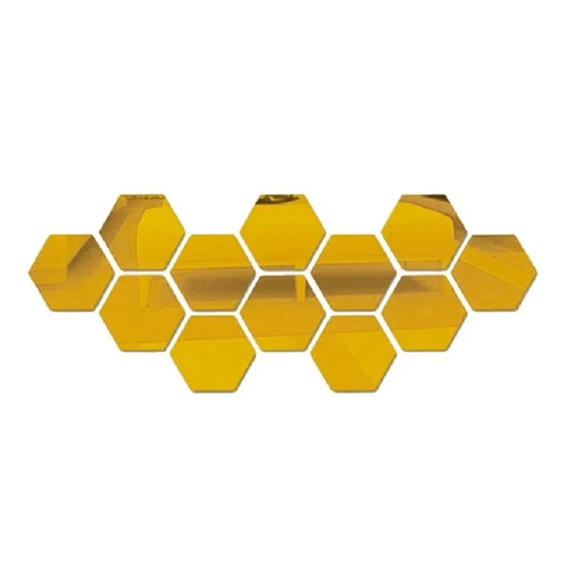 Storazone 12PCS Gold / XS 46x40x23mm 6/12Pcs Hexagon Acrylic Mirror Wall Sticker Home Decor DIY Removable Hexagonal Decorative Mirror Decal Art Ornaments For Home