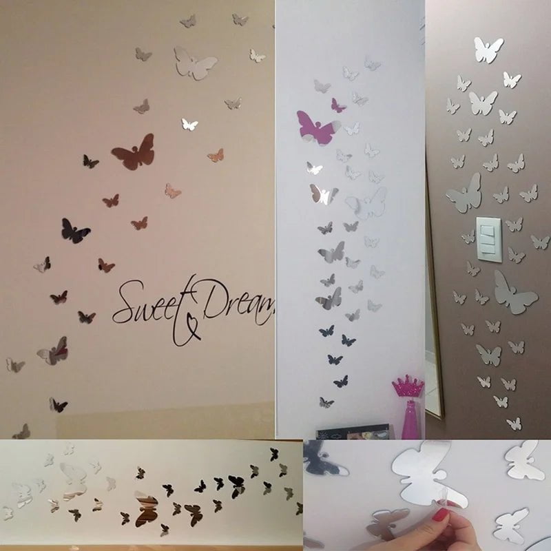 Storazone 12Pcs/lot 3D Butterfly Mirror Wall Sticker Decal Wall Art Removable Wedding Decoration Kids Room Decoration Sticker