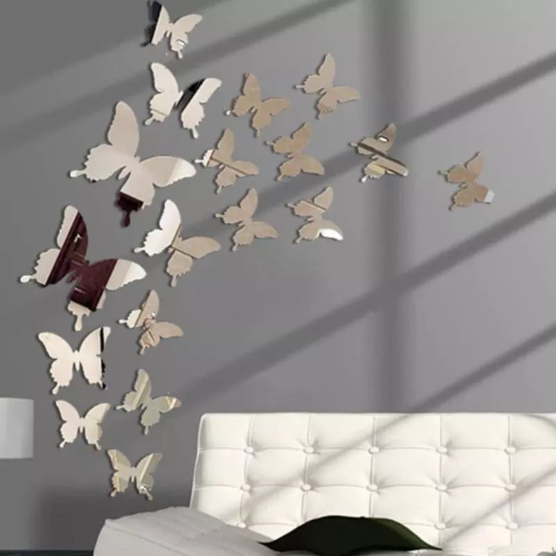 Storazone 12Pcs/lot 3D Butterfly Mirror Wall Sticker Decal Wall Art Removable Wedding Decoration Kids Room Decoration Sticker