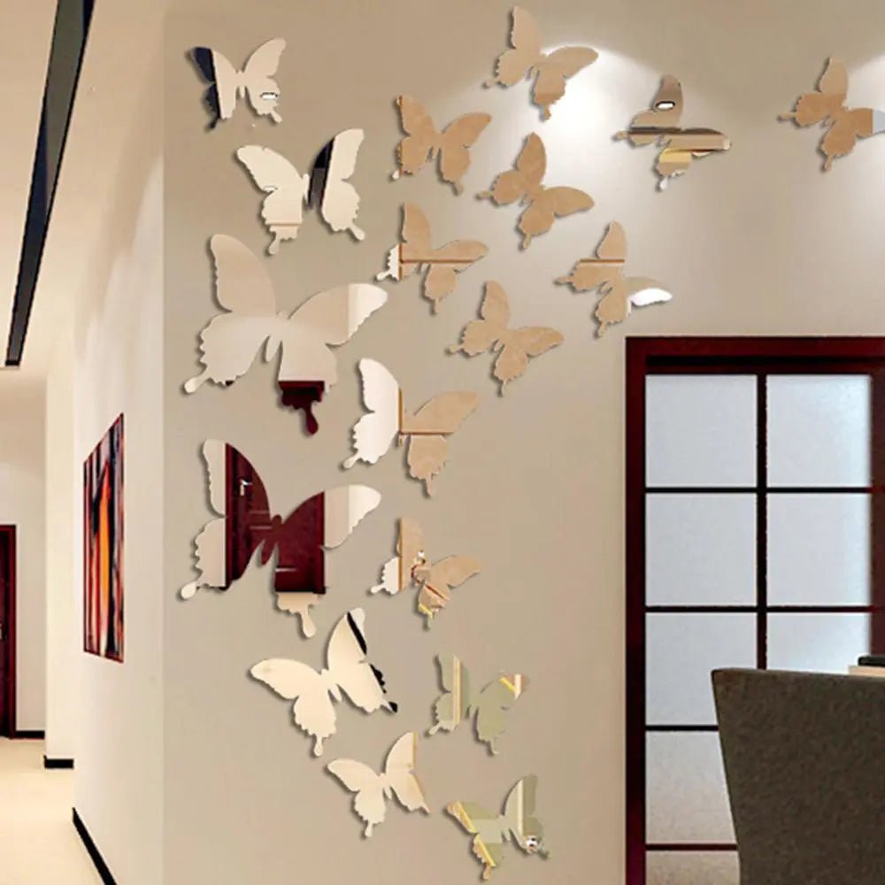 Storazone 12Pcs/lot 3D Butterfly Mirror Wall Sticker Decal Wall Art Removable Wedding Decoration Kids Room Decoration Sticker