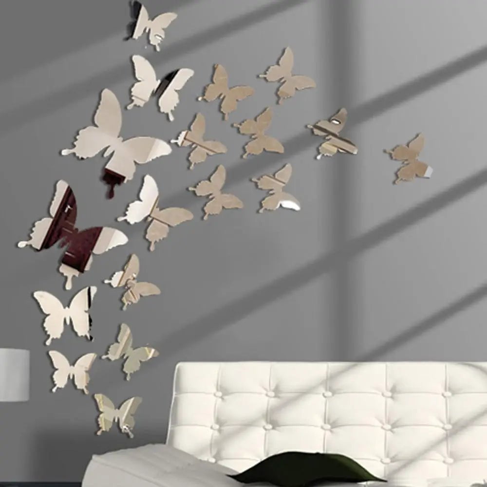 Storazone 12Pcs/lot 3D Butterfly Mirror Wall Sticker Decal Wall Art Removable Wedding Decoration Kids Room Decoration Sticker