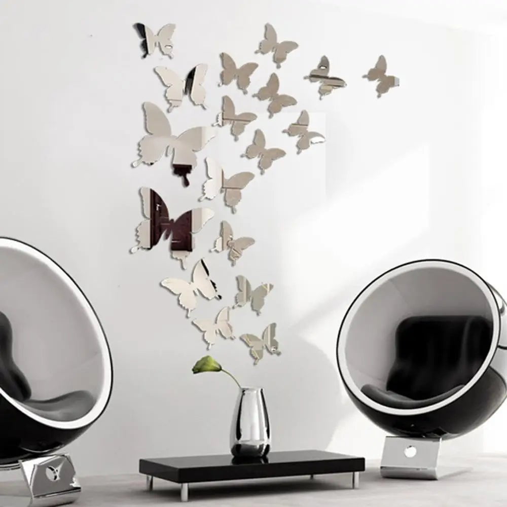 Storazone 12Pcs/lot 3D Butterfly Mirror Wall Sticker Decal Wall Art Removable Wedding Decoration Kids Room Decoration Sticker