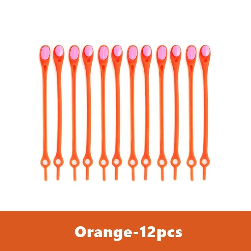 Storazone 12pcs-orange Unisex Tie-Free Silicone Shoelaces Round Elastic Shoe Laces Special No Tie Shoelace for Men Women Lacing Rubber Zapatillas