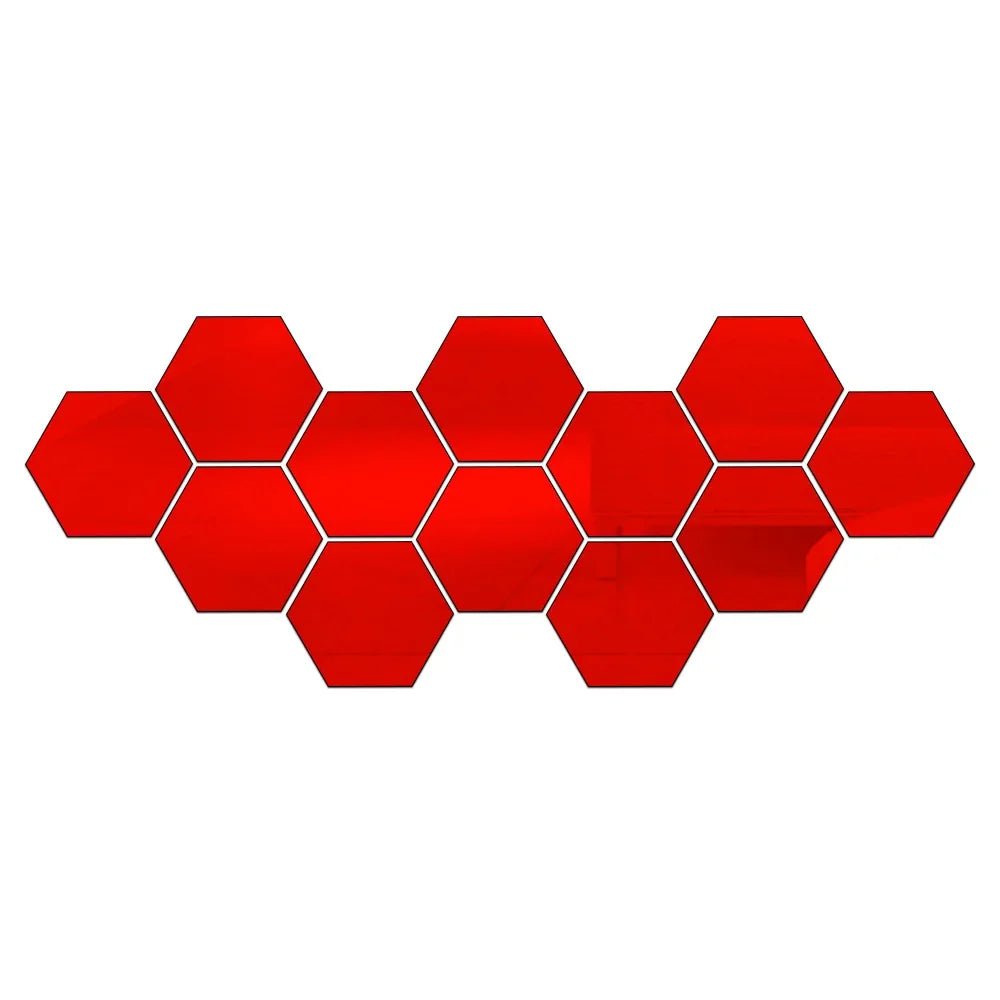 Storazone 12PCS Red / XS 46x40x23mm 6/12Pcs Hexagon Acrylic Mirror Wall Sticker Home Decor DIY Removable Hexagonal Decorative Mirror Decal Art Ornaments For Home