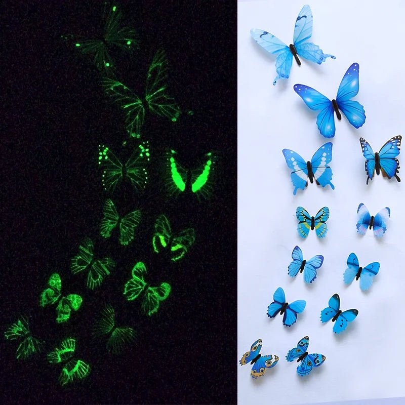 Storazone 12Pcs/Set Luminous Butterfly Wall Stickers Living Room Butterflies For Wedding Party Decoration Home 3D Fridge Decals Wallpaper