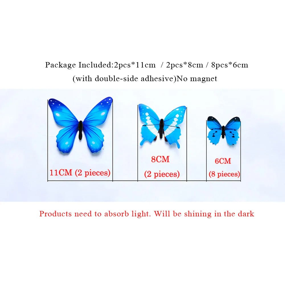 Storazone 12Pcs/Set Luminous Butterfly Wall Stickers Living Room Butterflies For Wedding Party Decoration Home 3D Fridge Decals Wallpaper