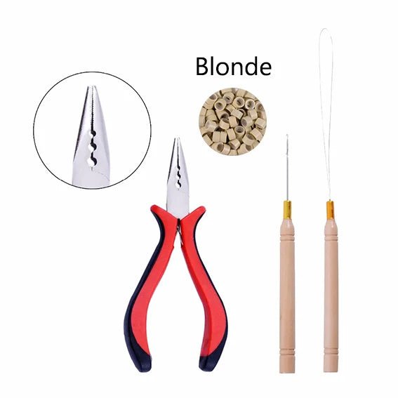 Storazone 13 Blonde 1 Pack/100Pcs Micro Links/Beads+1Pcs Pulling Needle+1Pc  3 Holes Plier Hair Extensions Tool Kit