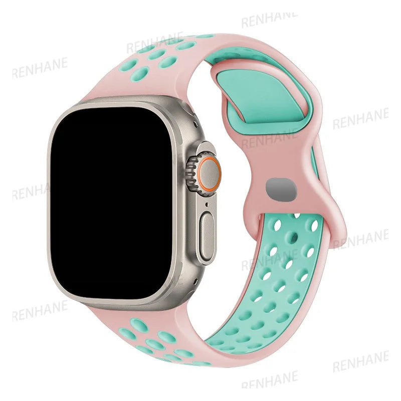 Storazone 13 Pink Green / 38mm 40mm 41mm Silicone Strap For Apple Watch band 8 7 45mm 41mm 49 44mm 42mm 40mm 38mm Breathable Wristband For iWatch series 6 5 4 3 SE Ultra