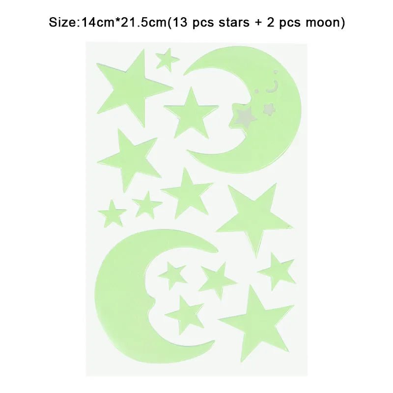 Storazone 13pcs star 2pcsmoon Luminous 3D Stars Dots Wall Sticker for Kids Room Bedroom Home Decoration Glow In The Dark Moon Decal Fluorescent DIY Stickers