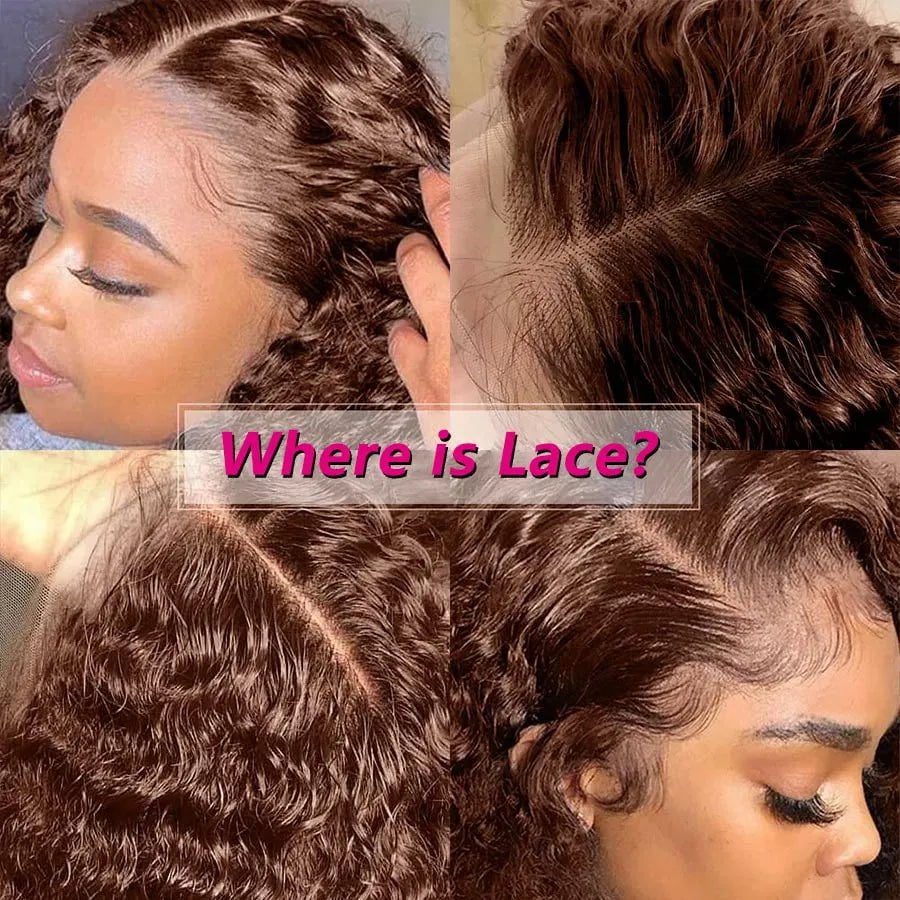 13x4 Chocolate Brown Lace Front Wig Deep Wave Frontal Wig HD Lace Front Human Hair Wigs Pre Plucked Colored Curly Human Hair Wig