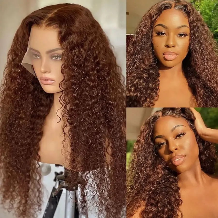 Storazone 13x4 Chocolate Brown Lace Front Wig Deep Wave Frontal Wig HD Lace Front Human Hair Wigs Pre Plucked Colored Curly Human Hair Wig