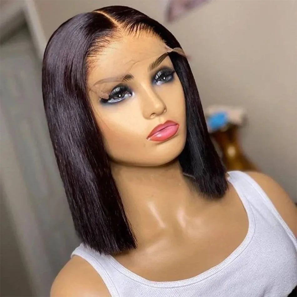 Storazone 13x4 Front Wig / 10inches Brazilian 13*4 Lace Front Wig Short Human Hair Wigs Remy Hair 4*4 Lace Short Bob Straight Wig Wigs for Women Swiss Lace QT Hair