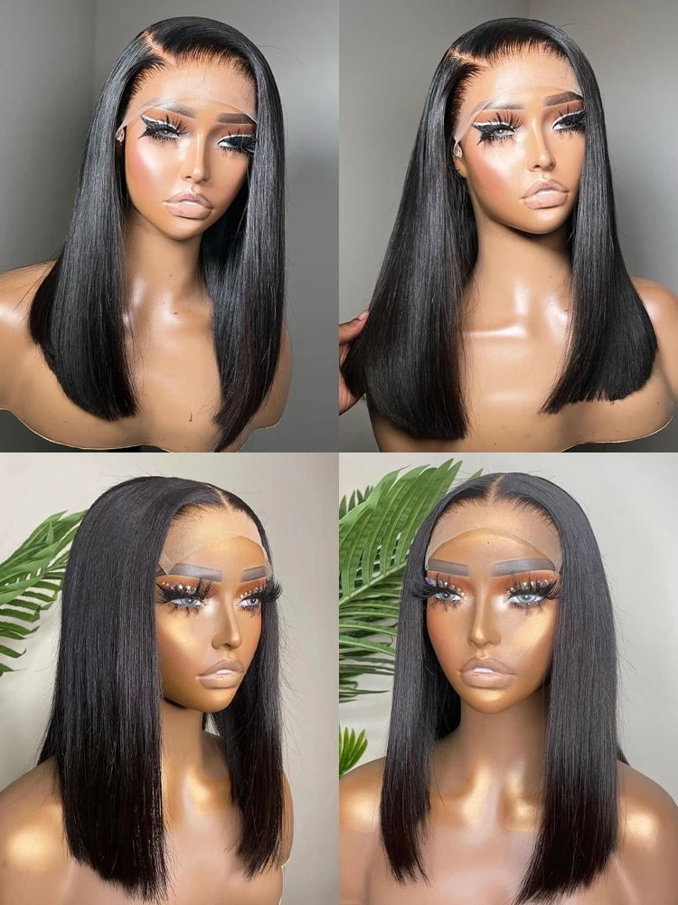 Storazone 13x4 Lace Front Human Hair Wig Transparent Lace Frontal Wigs For Black Women Short Bob Wig Glueless Remy Straight Natural Wig