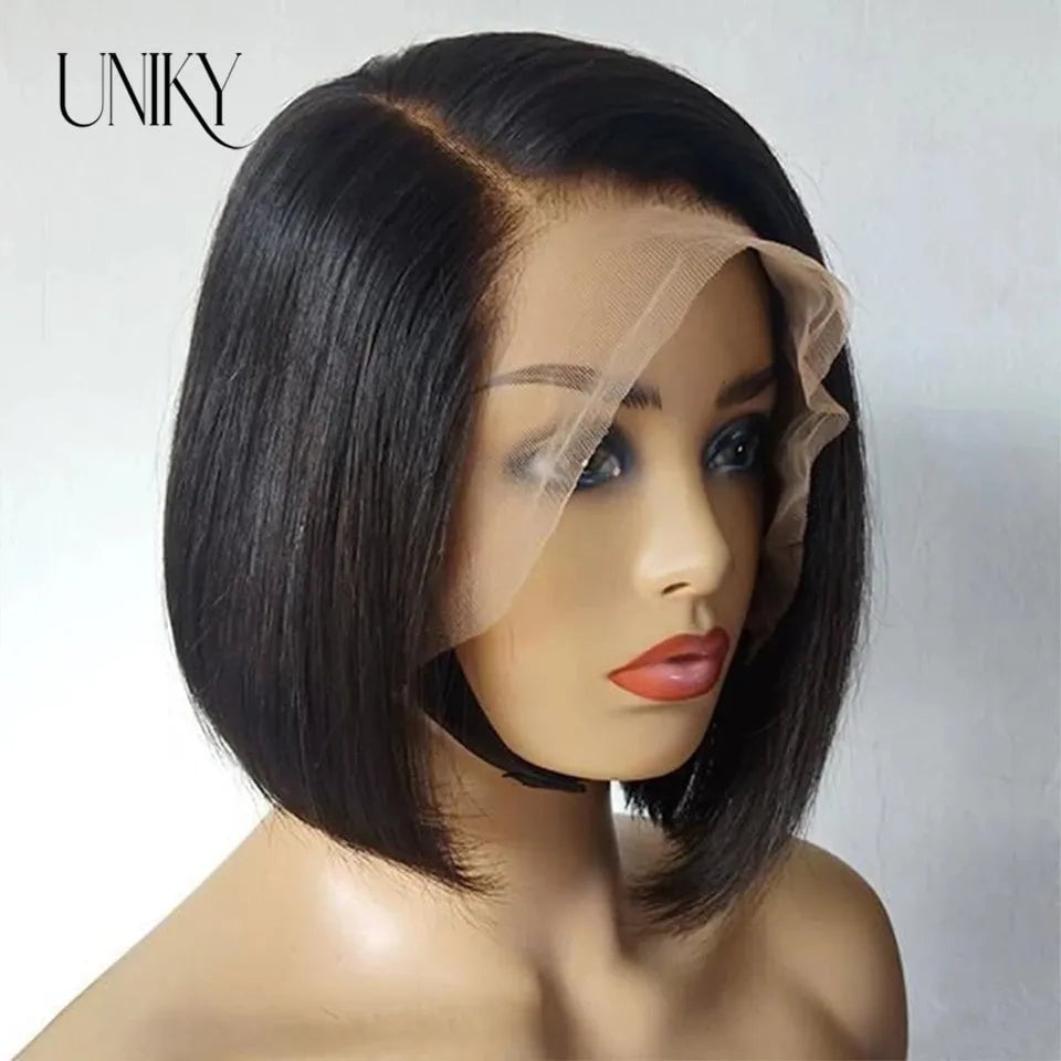 Storazone 13x4 Lace Front Short Bob Wig Straight Natural Black Human Hair Wigs for Black Women Glueless Closure Bob Wig Brazilian Hair