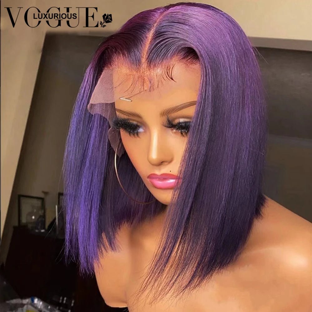 Storazone 13x6 Dark Purple Short Bob Wig Lace Front Human Hair Wigs Preplucked 13x4 Lace Frontal Wig Colored 4x4 Glueless Closure Wig