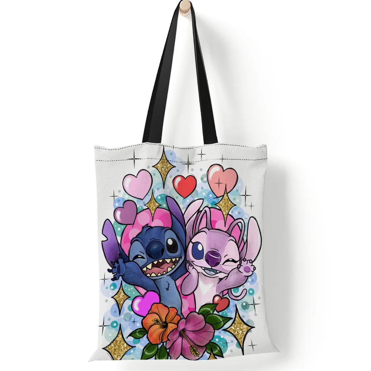 Storazone 14-35x40cm Disney Stitch Tote Bags Anime Lilo and Stitch Women's Canvas Handbags 35x40cm Large Capacity Shopping Bags Girls Gifts