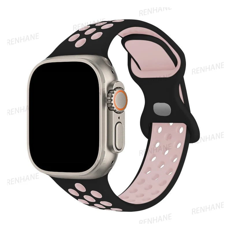 Storazone 14 Black Pink / 38mm 40mm 41mm Silicone Strap For Apple Watch band 8 7 45mm 41mm 49 44mm 42mm 40mm 38mm Breathable Wristband For iWatch series 6 5 4 3 SE Ultra