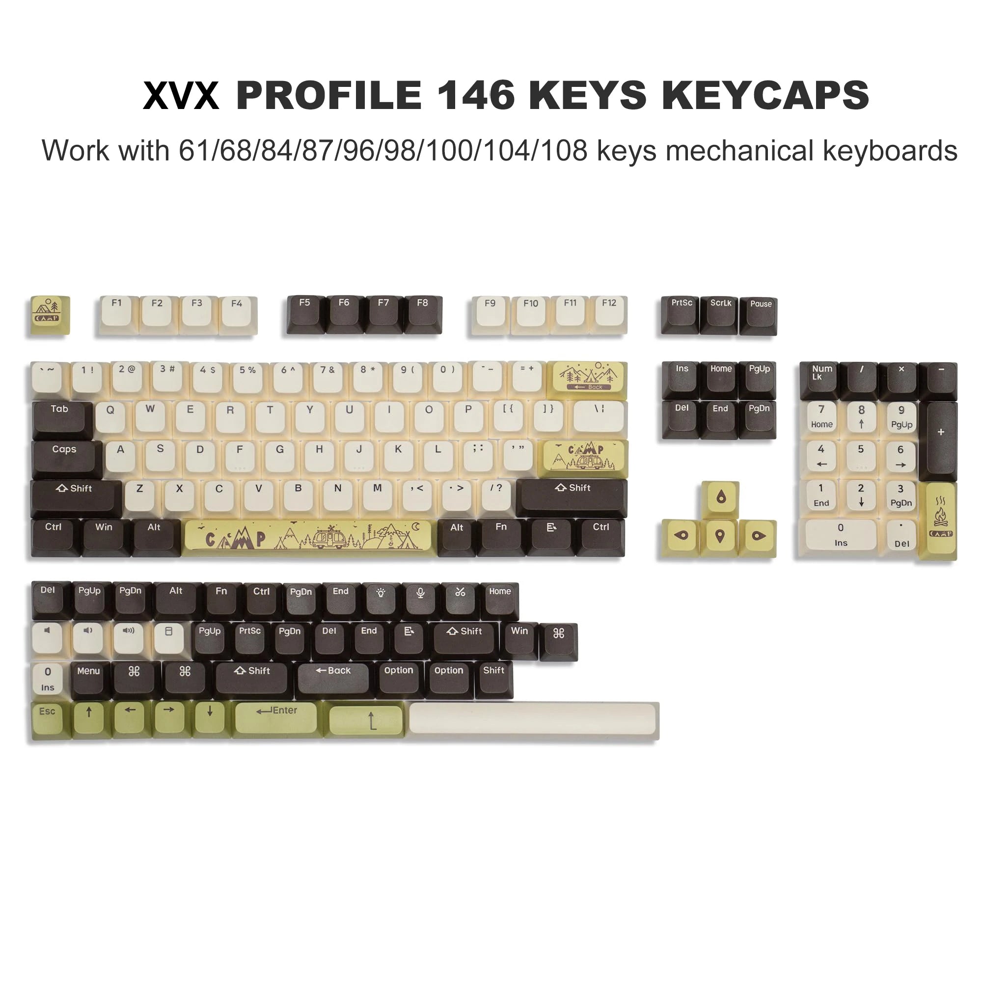 Storazone 146 XVX camp 189 Key PBT Double-shot Black Grey XVX Profile Keycaps Key Cap for MX Switches Womier GK61 Anne Pro 2 Mechanical Gaming Keyboard