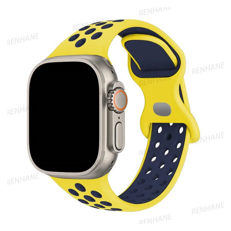 Storazone 15 Yellow Mid-Blue / 38mm 40mm 41mm Silicone Strap For Apple Watch band 8 7 45mm 41mm 49 44mm 42mm 40mm 38mm Breathable Wristband For iWatch series 6 5 4 3 SE Ultra