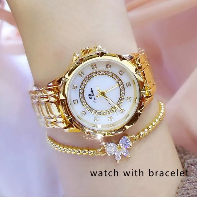 Storazone 1506-gold bracelet / CHINA 2023 Ladies Wrist Watches Dress Gold Watch Women Crystal Diamond Watches Stainless Steel Silver Clock Women Montre Femme 2022