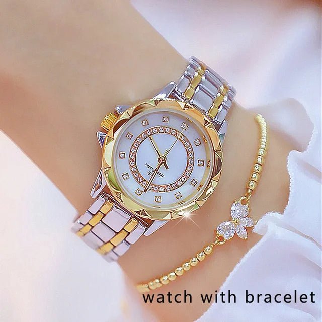 Storazone 1506-sil gd bracelet / CHINA 2023 Ladies Wrist Watches Dress Gold Watch Women Crystal Diamond Watches Stainless Steel Silver Clock Women Montre Femme 2022