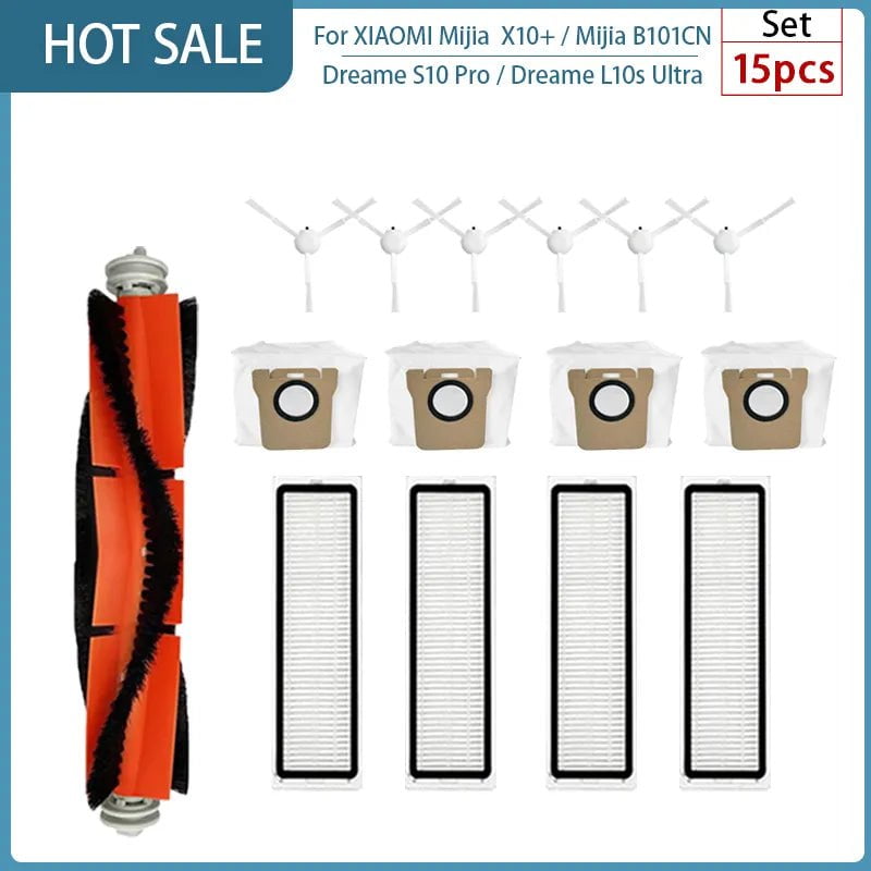 Storazone 15PCS For XIAOMI Mijia Omni 1S B101CN  B116 X10+ Accesories Dreame L10s Ultra / S10 Pro Main Side Brush Hepa Filter Mop Dust Bag Parts