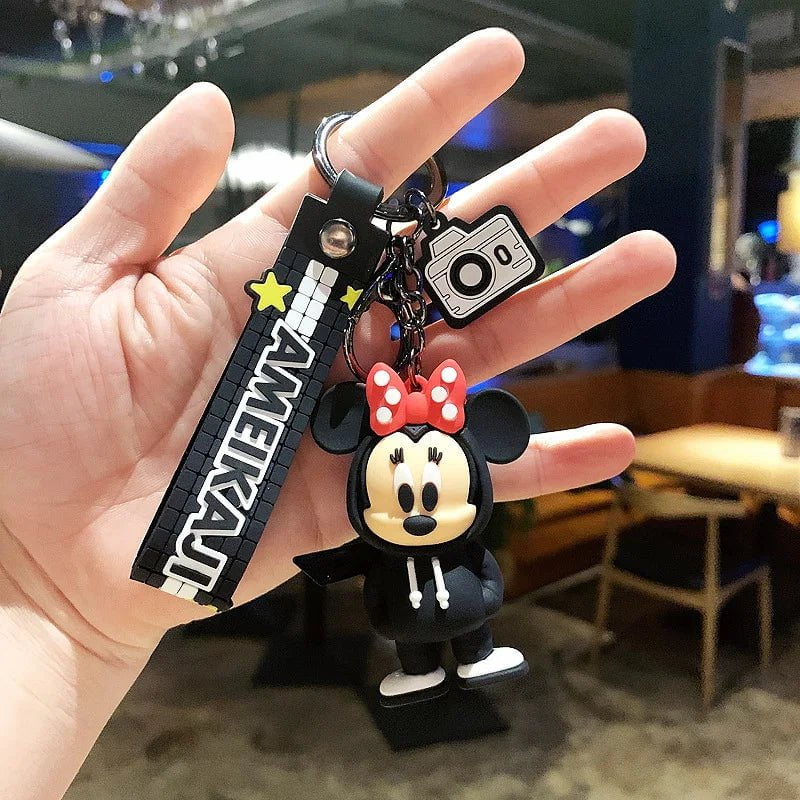 Storazone 16 Anime Disney Keychain Cartoon Minnie Mouse Mickey Stitch Cute Doll PVC Keyring Ornament Key Chain Car Pendant Kids Toys Gifts