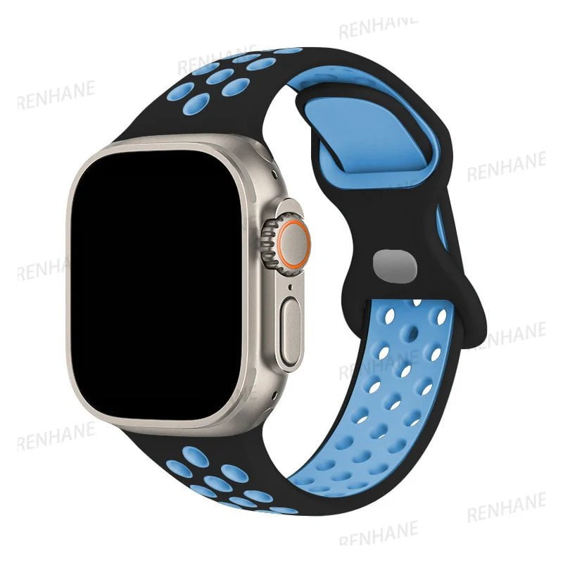 Storazone 16 Black Sky Blue / 38mm 40mm 41mm Silicone Strap For Apple Watch band 8 7 45mm 41mm 49 44mm 42mm 40mm 38mm Breathable Wristband For iWatch series 6 5 4 3 SE Ultra