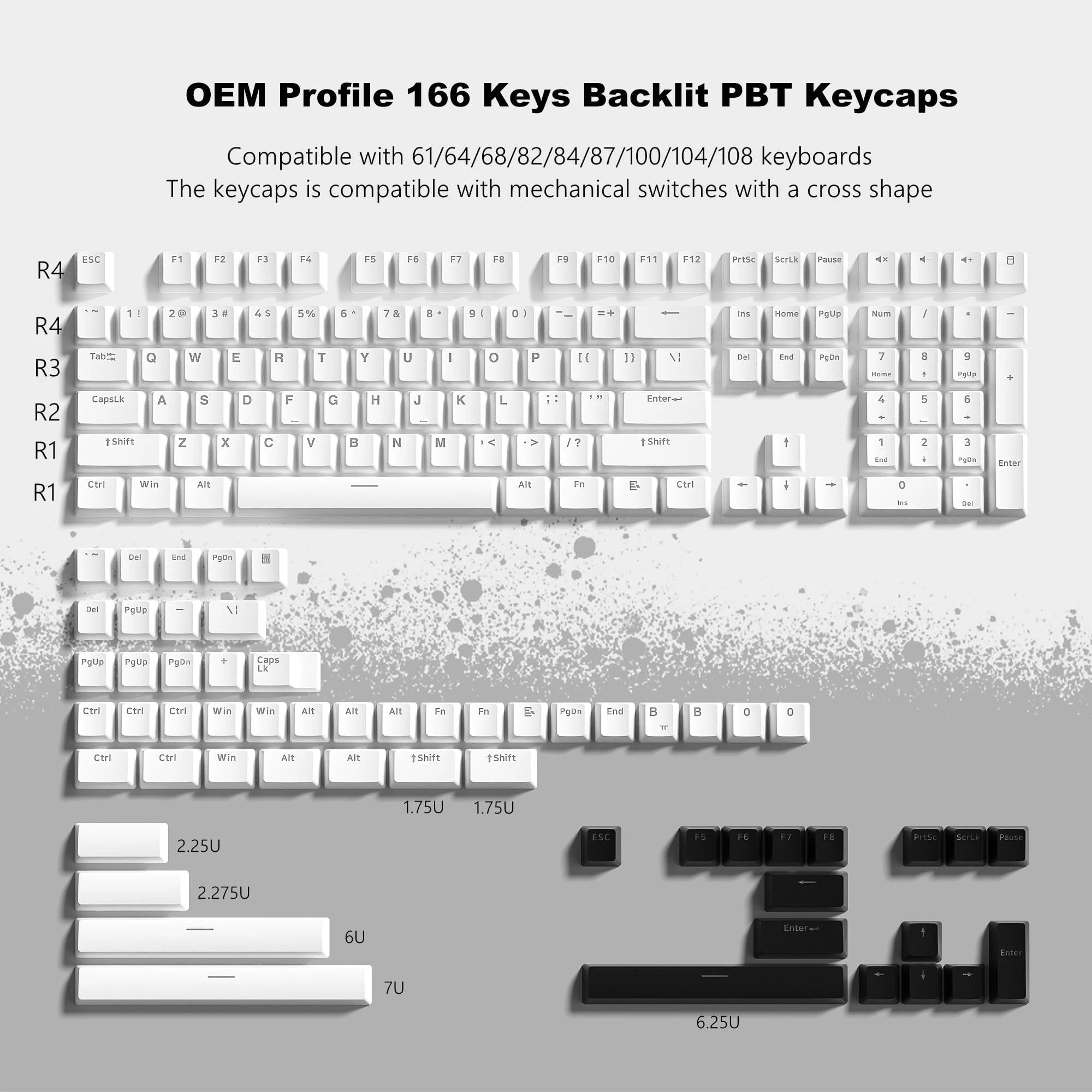 Storazone 166 OEM BOW 189 Key PBT Double-shot Black Grey XVX Profile Keycaps Key Cap for MX Switches Womier GK61 Anne Pro 2 Mechanical Gaming Keyboard