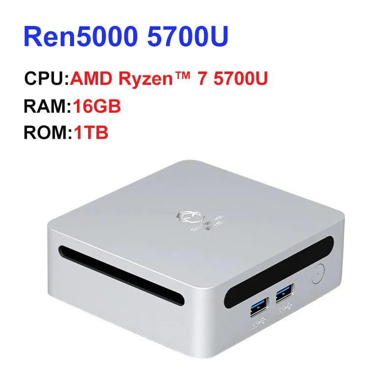 Storazone 16GB 1TB / us / CHINA 2023 GenMachine New Mini PC Ren5000 5700U AMD Ryzen7 5700U CPU Support Windows 10/11 DDR4 3200MHz AMD WiFi6 NUC Max 64GB RAM