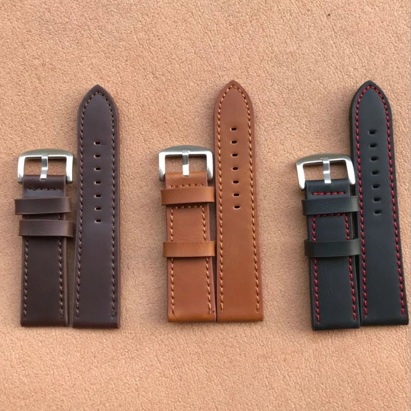 Storazone 16mm 18mm 20mm 22mm Women Men Watchband Genuine Leather Watch Bands Straps Watches Accessories Coffee Black Belt Strap Replacem