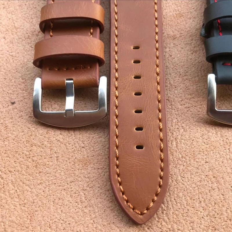 Storazone 16mm 18mm 20mm 22mm Women Men Watchband Genuine Leather Watch Bands Straps Watches Accessories Coffee Black Belt Strap Replacem