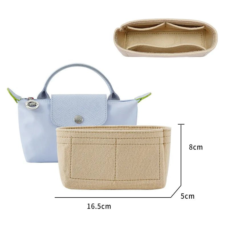 Storazone 16x5x8cm No Zip Bag Organizer For Longchamp Mini Bag Storage Bag The Liner Bag Felt Purse Insert Handbag Liner Bag